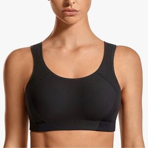 NWT Syrokan Full Coverage Sports Bra HIgh Impact 32C Black Padded Bounce Control